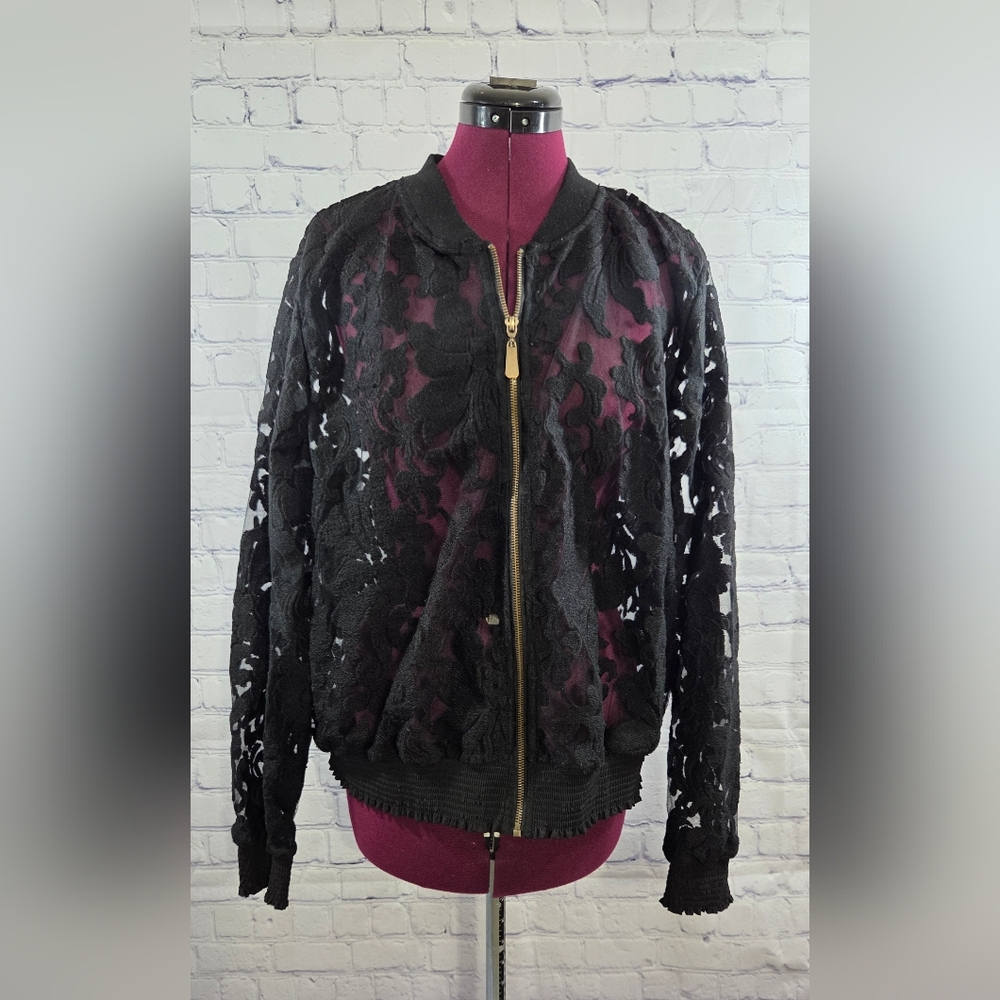 Lane Bryant Black Sheer Bomber Jacket